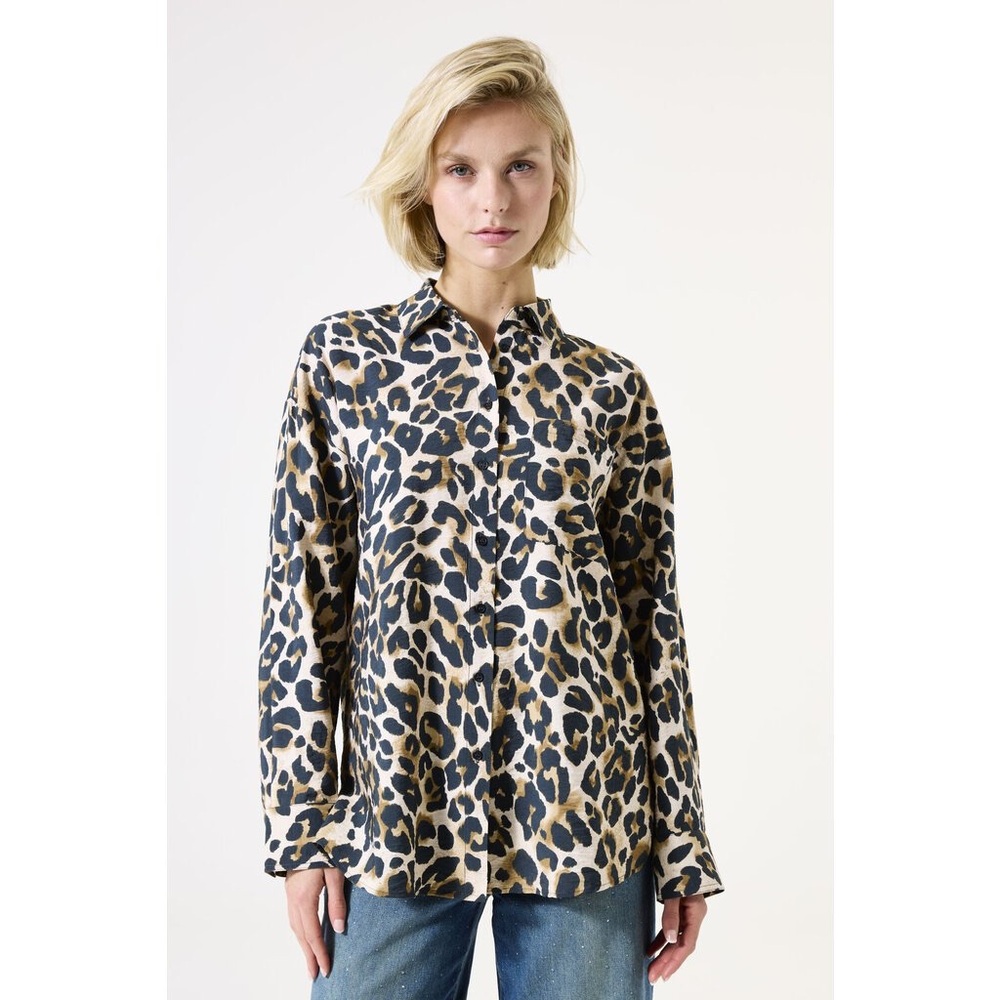 GARCIA 25H CHEMISE ANIMAL ALMOND Brown Leopard Print Button Up Shirt Size Large
